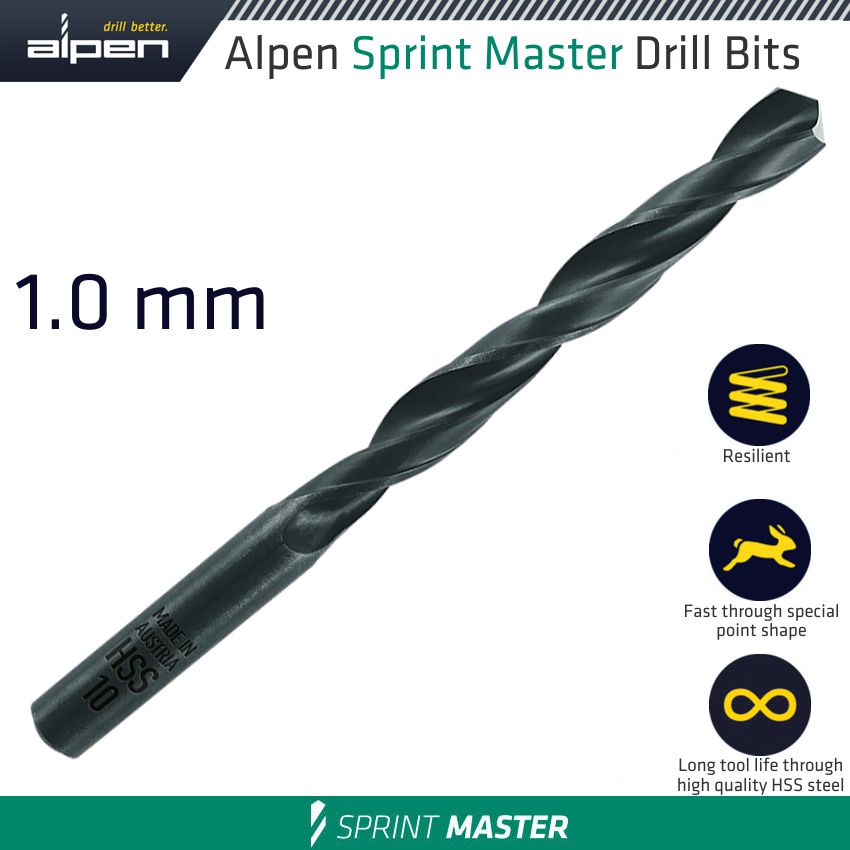 Alpen Hss Sprint Master 1Mm X1 61501 Sleeved Din338 Alpen Drill Bit