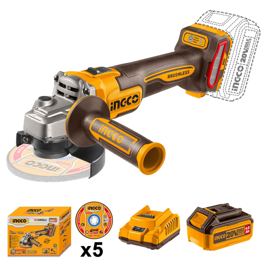 Ingco Cordless Angle Grinder 900W 115MM 20V Kit CAGLI261521