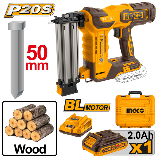 Ingco Cordless Brad Nailer F15-50 20V Kit CBNLI5008