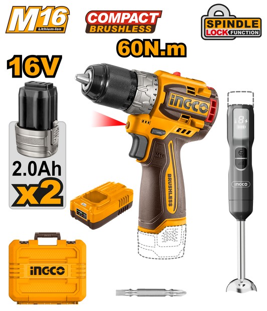 Ingco Cordless Drill and Blender Combo Kit 16V