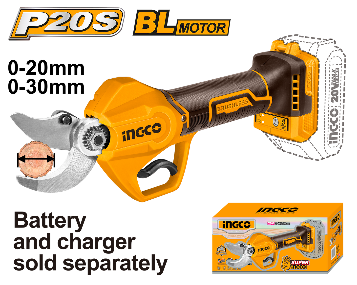 Ingco Cordless Pruning Shear 20-30Mm (Tool Only) CSSLI20308