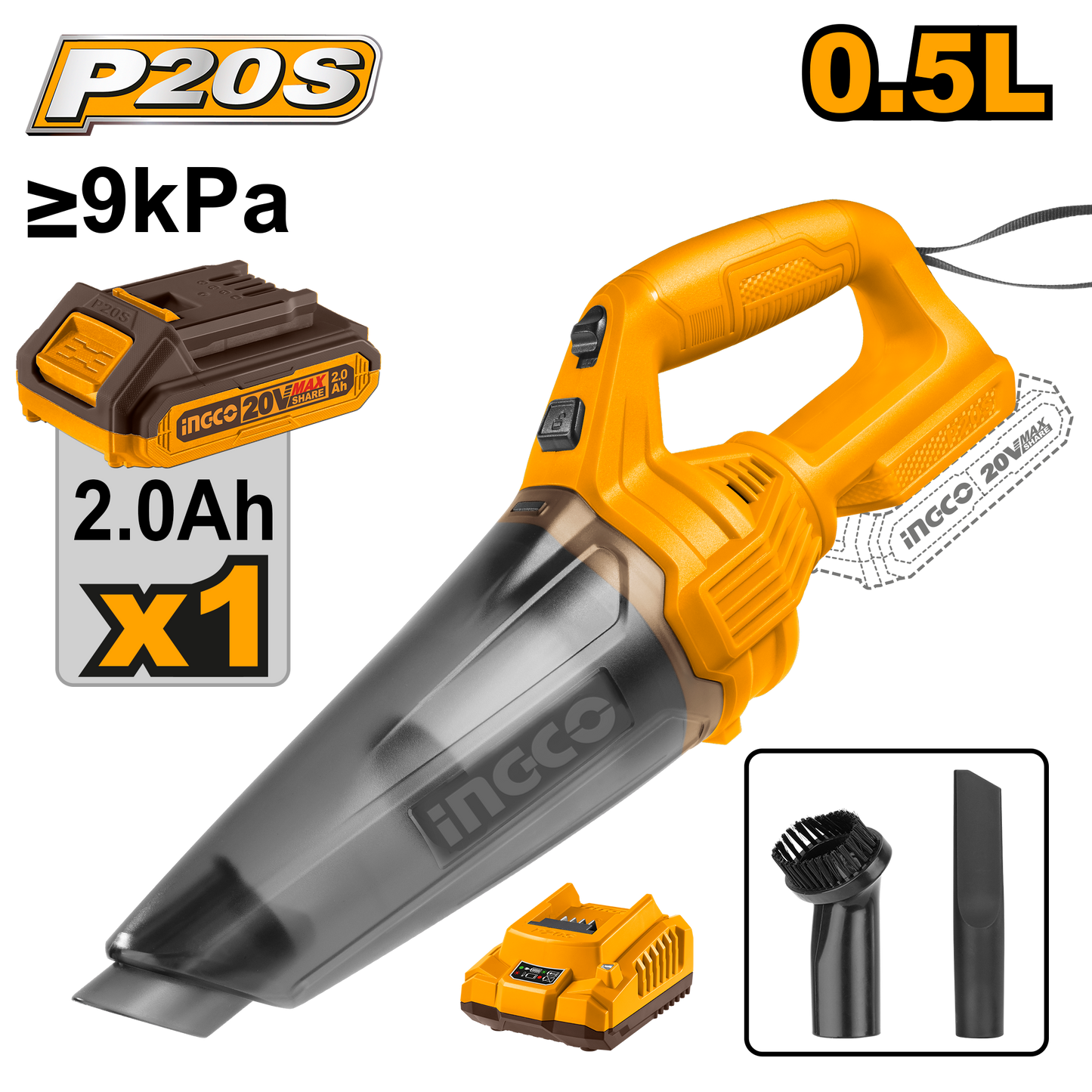 Ingco Cordless Hand Held Vacuum 0.5L 20V Kit CVLI20126