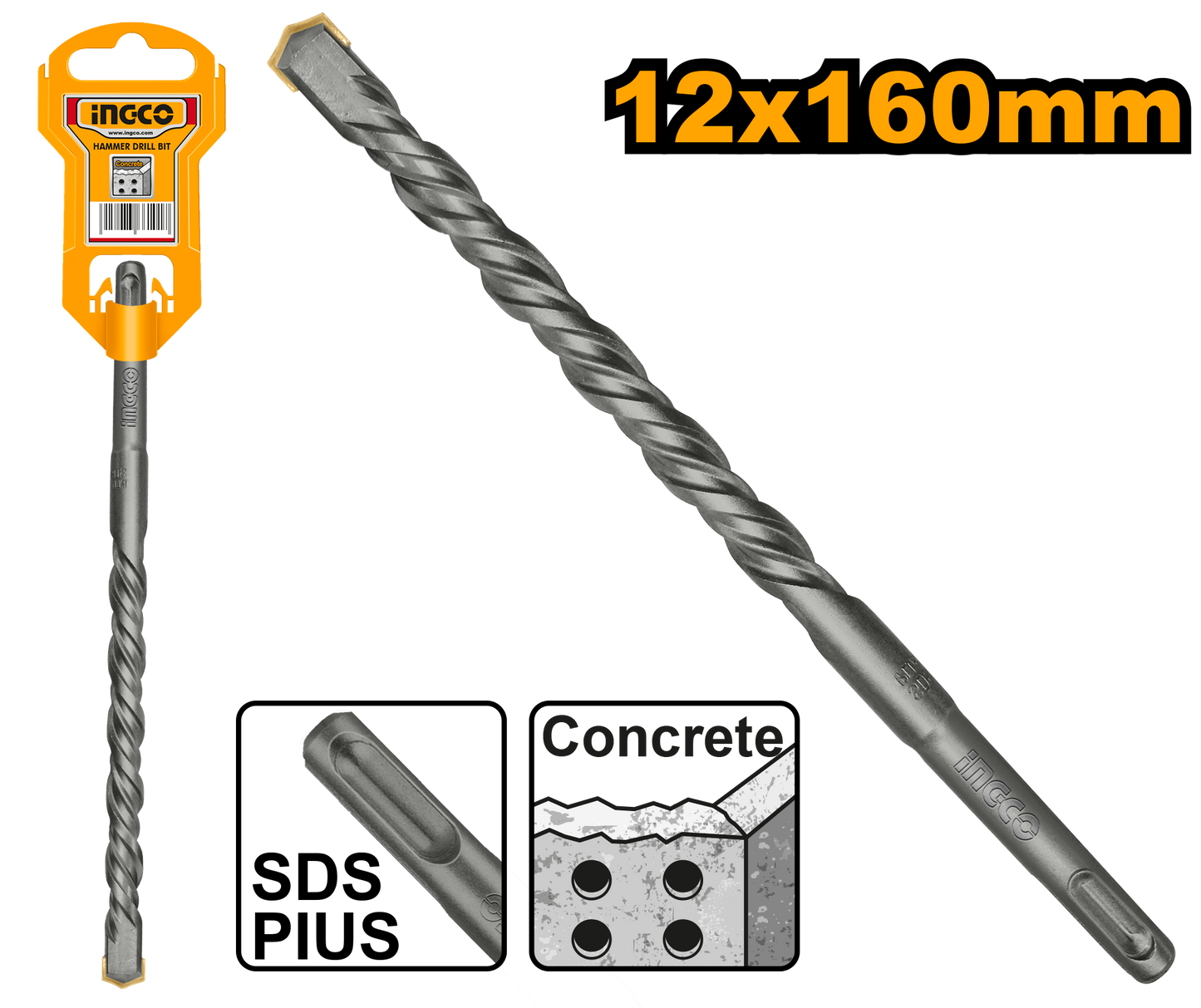 Ingco Drill Bit Sds+ Hammer 12X160Mm