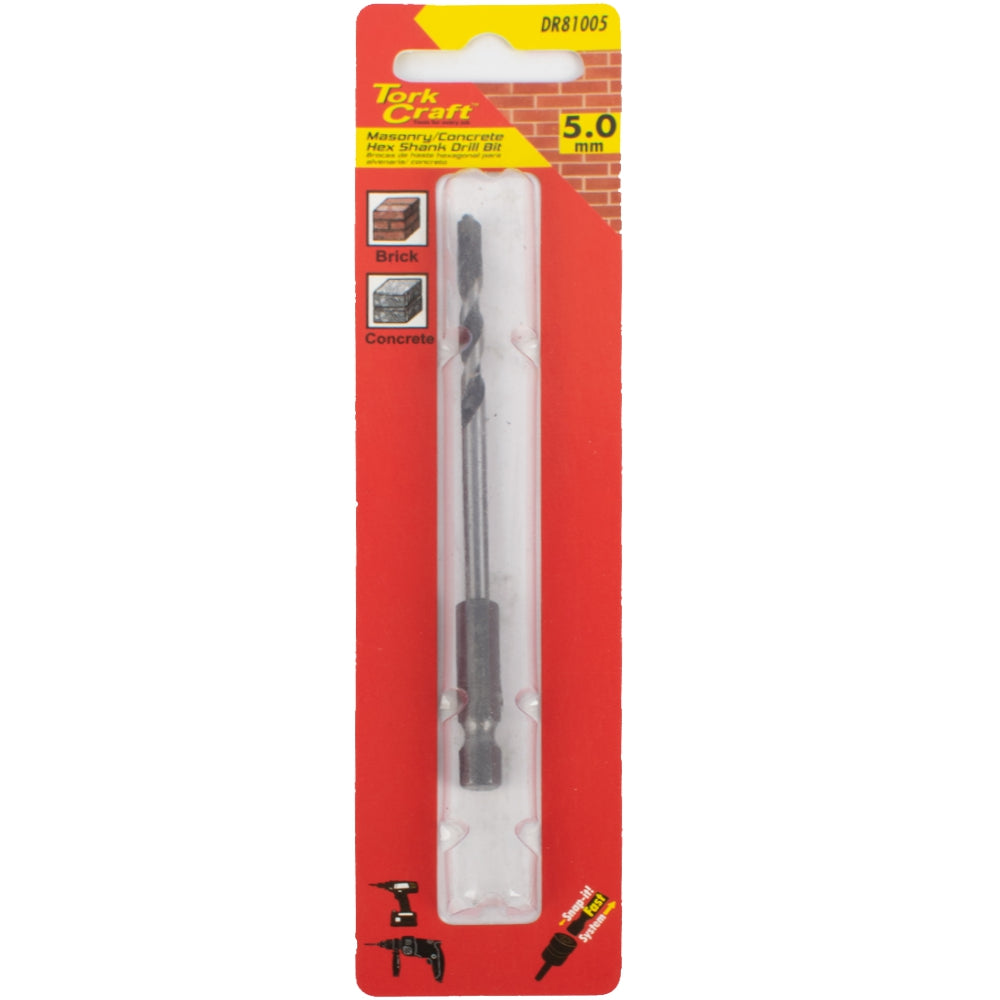 Tork Craft Drill Bit Masonry/Concrete 5.0Mm Hex Shank 1/Card