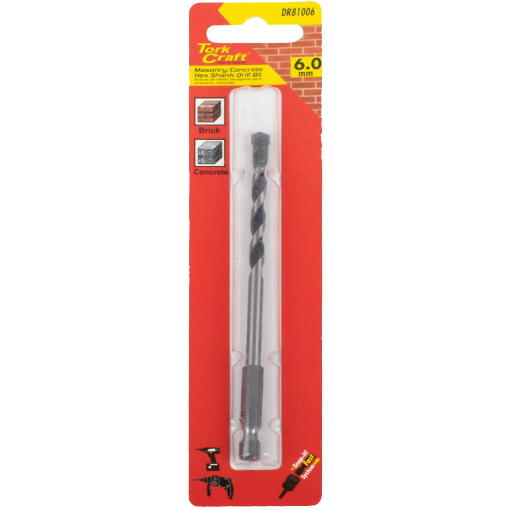 Tork Craft Drill Bit Masonry/Concrete 6.0Mm Hex Shank 1/Card