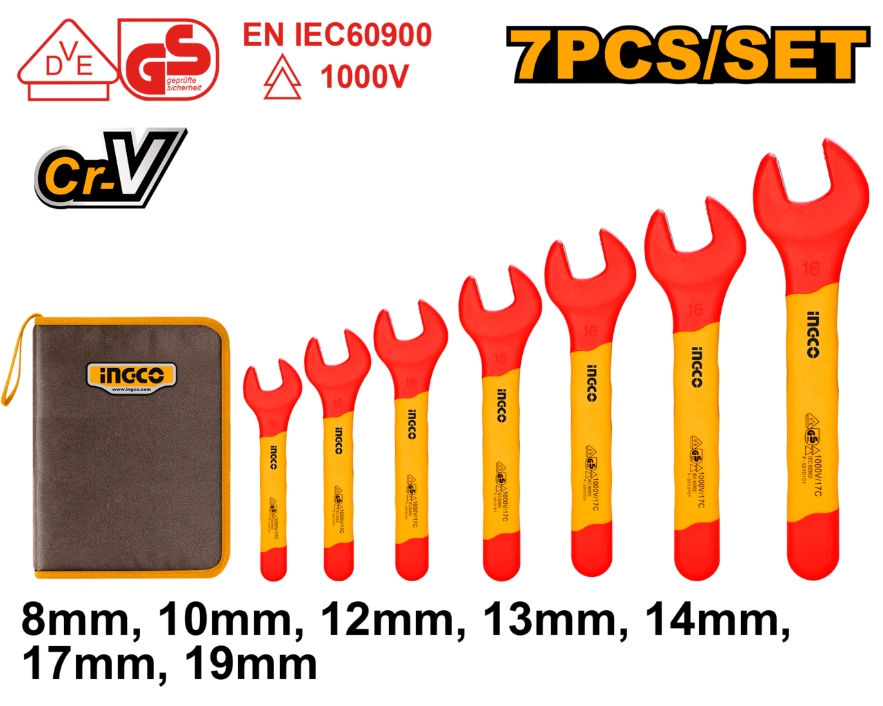 Ingco 7 Pieces insulated open end spanners set