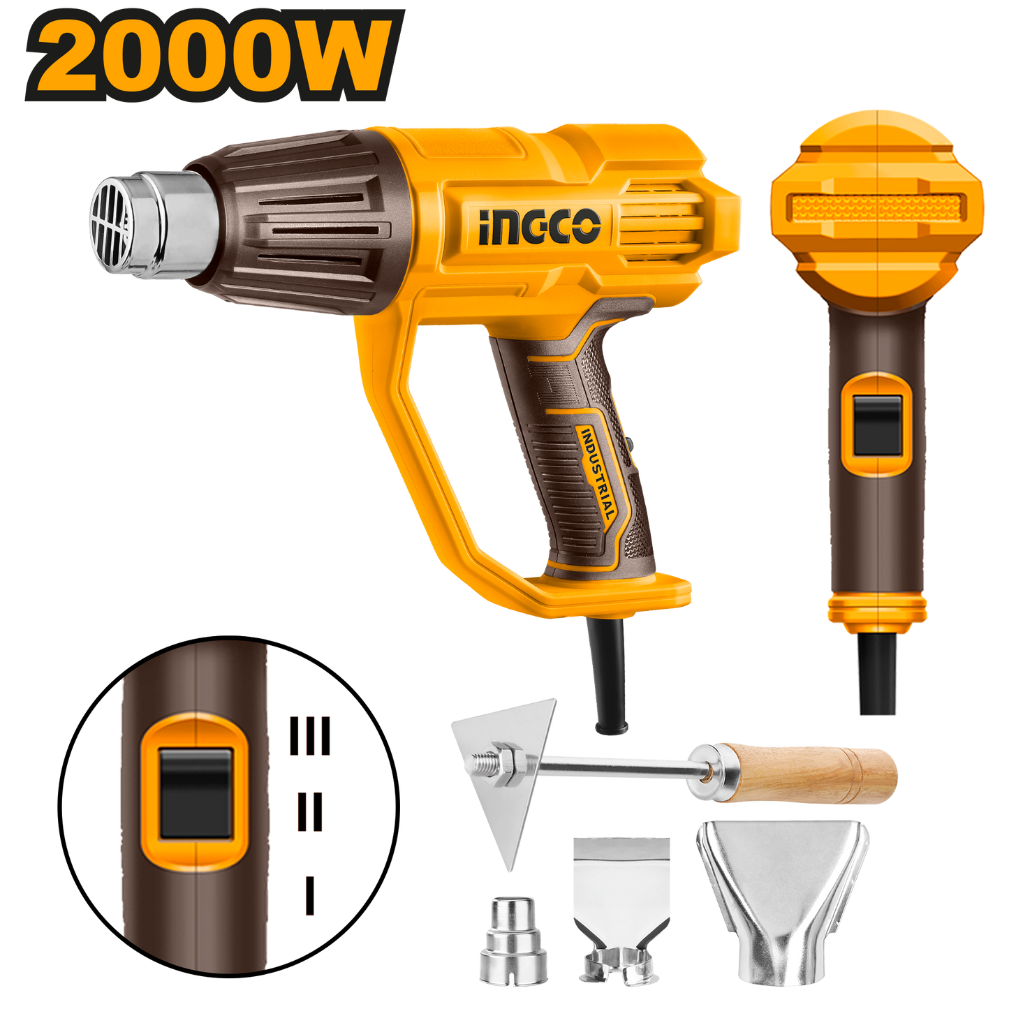Ingco Heat Gun + Accessories 2000W