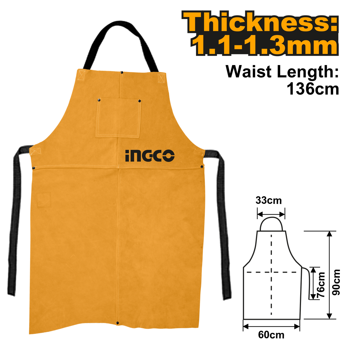 Ingco Leather Welding Apron 90cm X 60cm