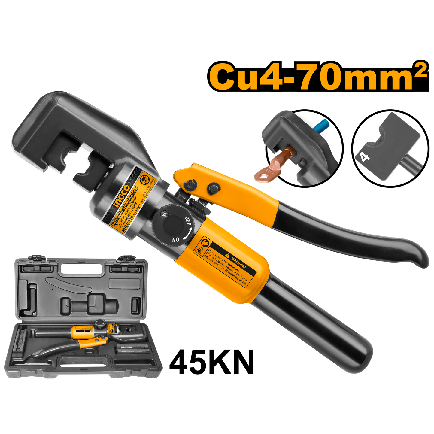 Ingco Hydraulic Crimp 70Kit+ 9 Dies