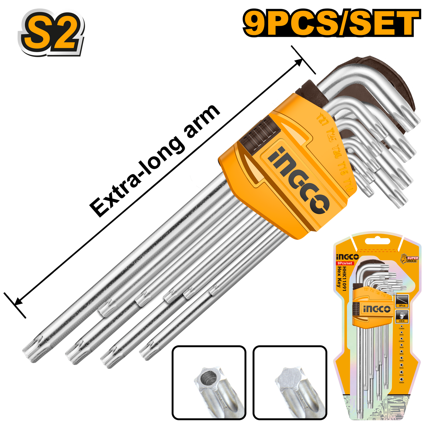 Ingco A/Key 9Pc Torx Xl T10-T50 Crv