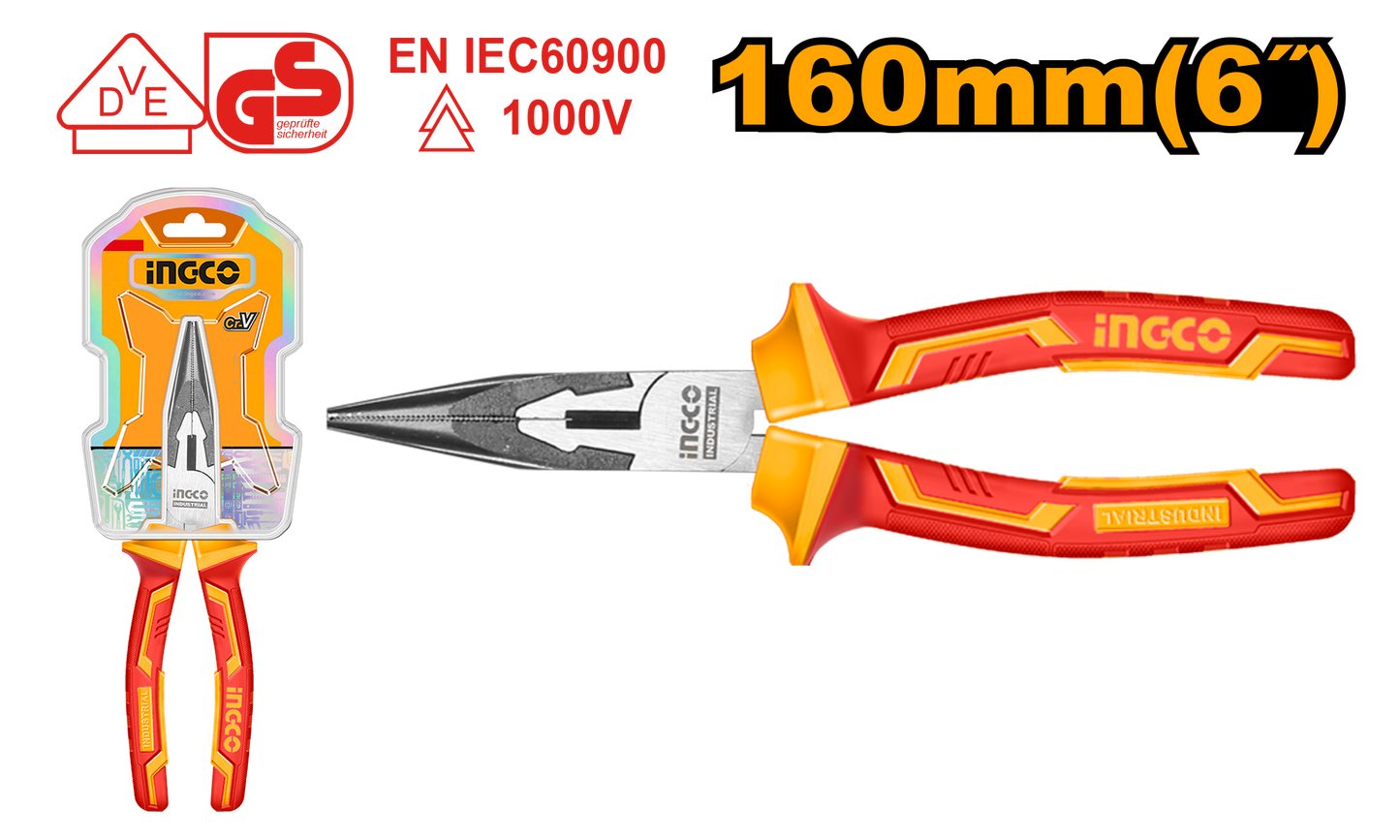 Ingco Plier Vde 1000V 160Mm Long Nose