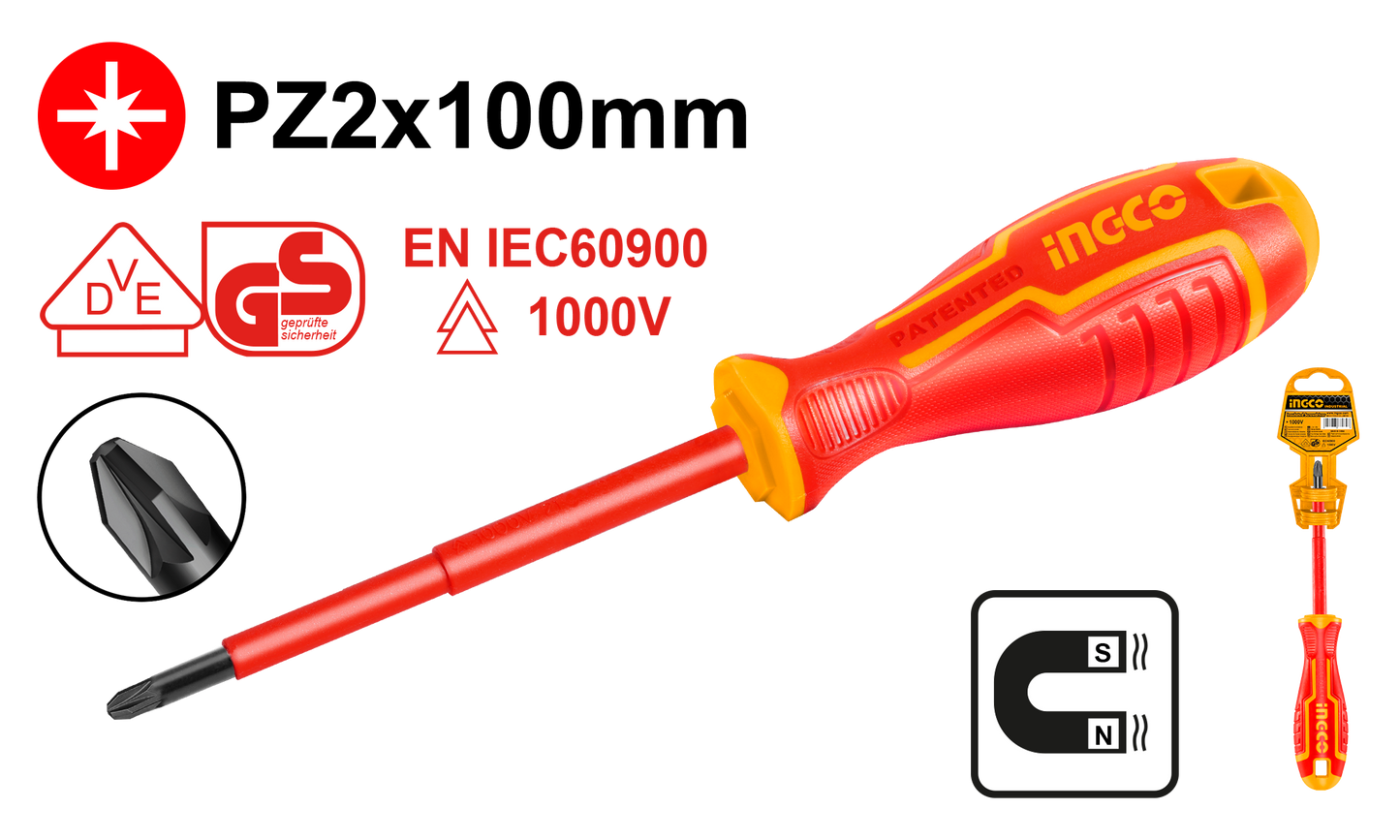 Ingco S/Driver Pz2X100Mm Ins. Cr-V