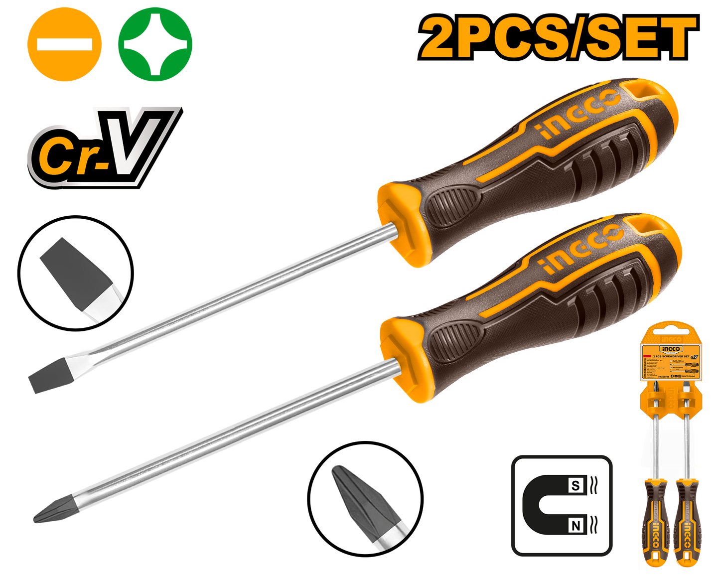 Ingco S/Driver Set Ph/Sl Crv 2Pc