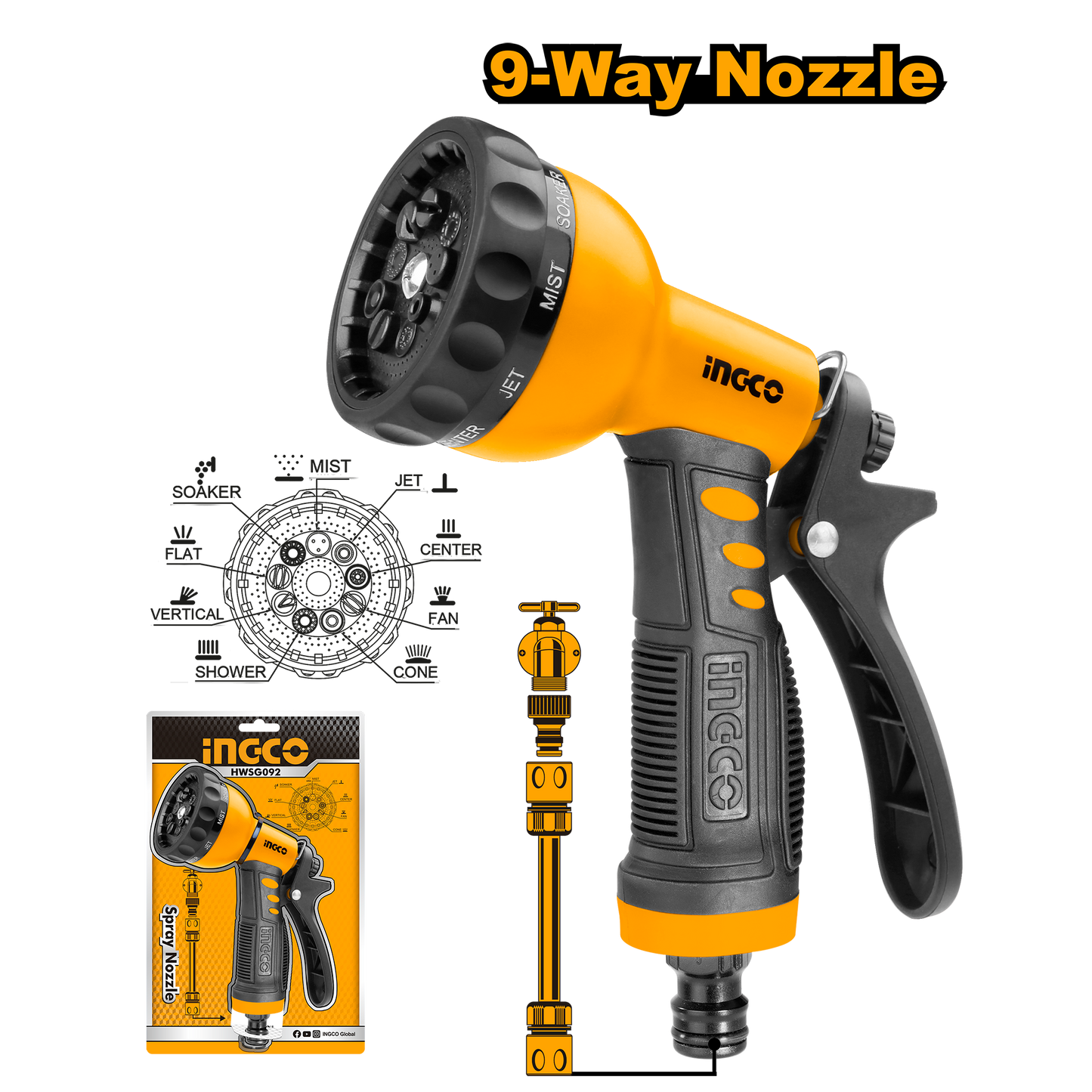 Ingco Plastic Trigger Spray Nozzle (9 Different Patterns) HWSG092