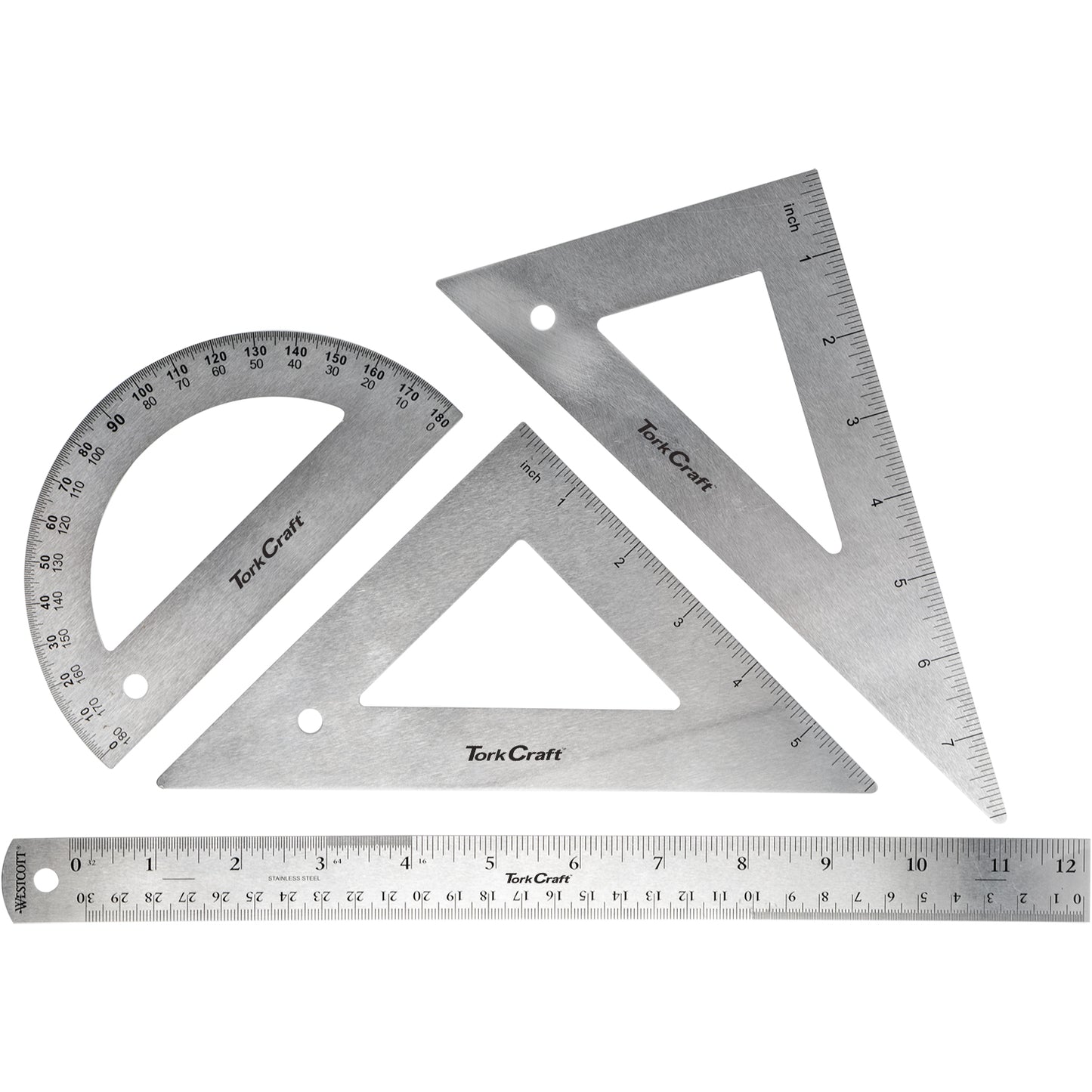 Tork Craft Protractor Ruler & 2 X Traingle Set 4Pc