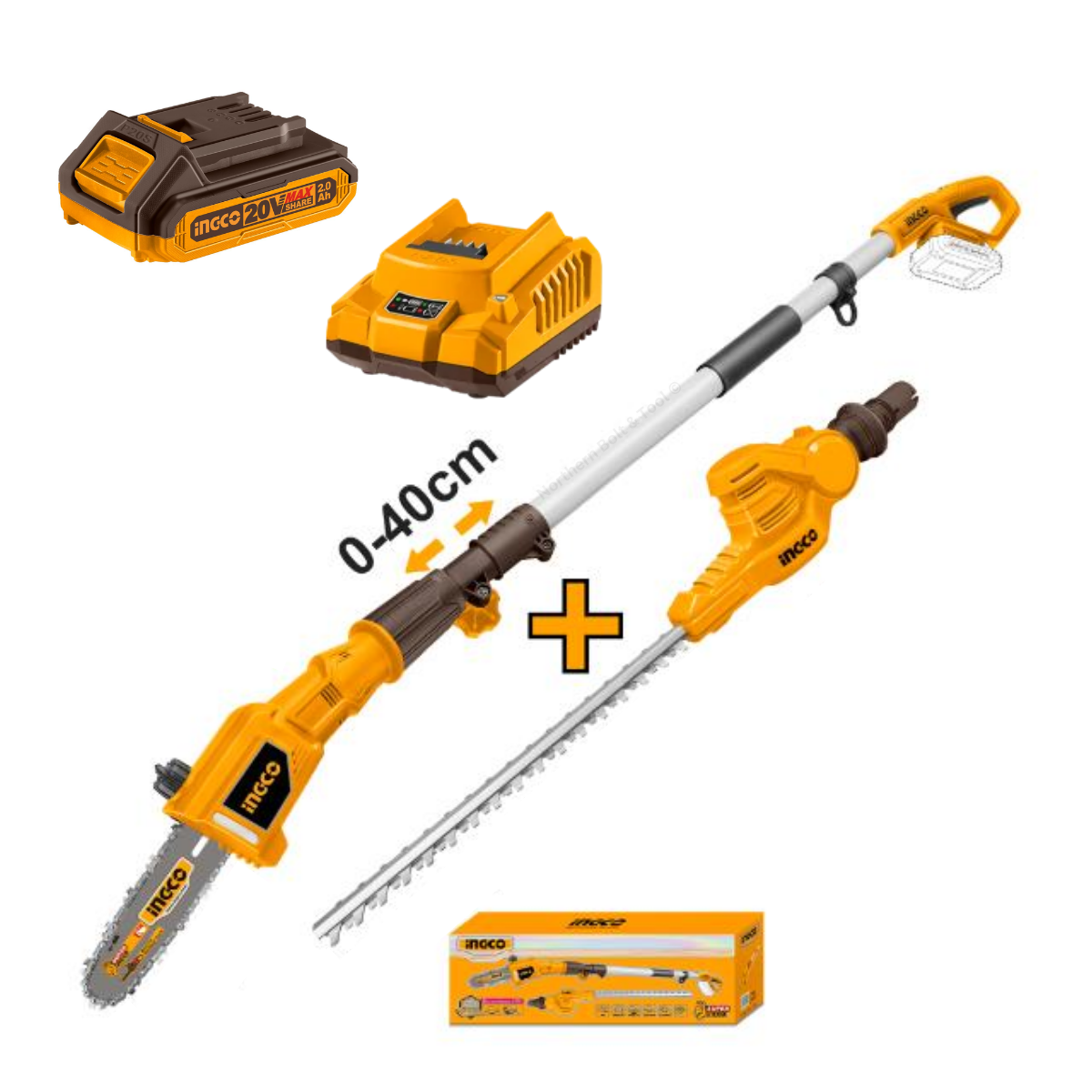 Ingco Cordless Pole Saw and Pole Hedge Trimmer Combo Kit CPTS201681