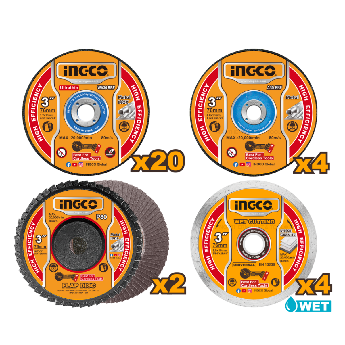 Ingco Assorted Disc Set 76mm 30pcs MCD07630