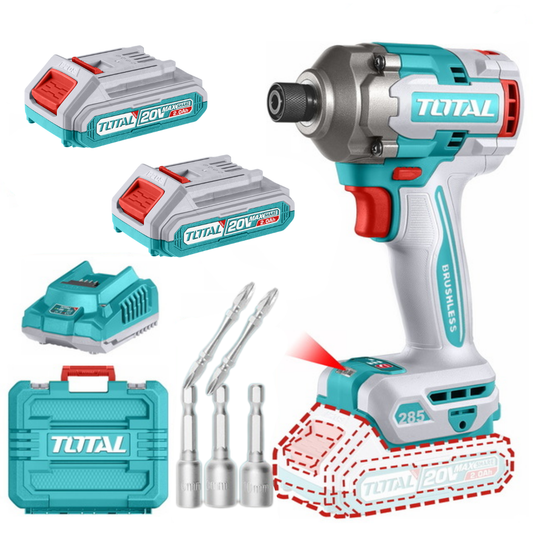 Total Cordless Impact Driver 285Nm 20V (Brushless) Kit TIRLI2028E