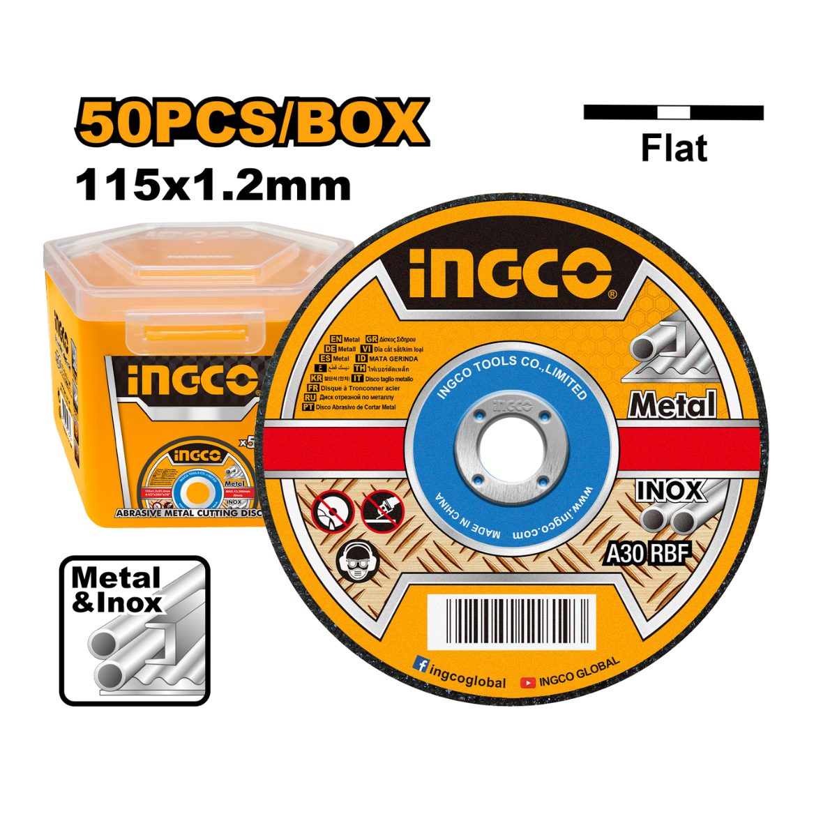 Ingco - Cutting Disc / Metal Cutting Discs (115 X 1.2 X 22.2Mm) - 50 Piece mcd1211550