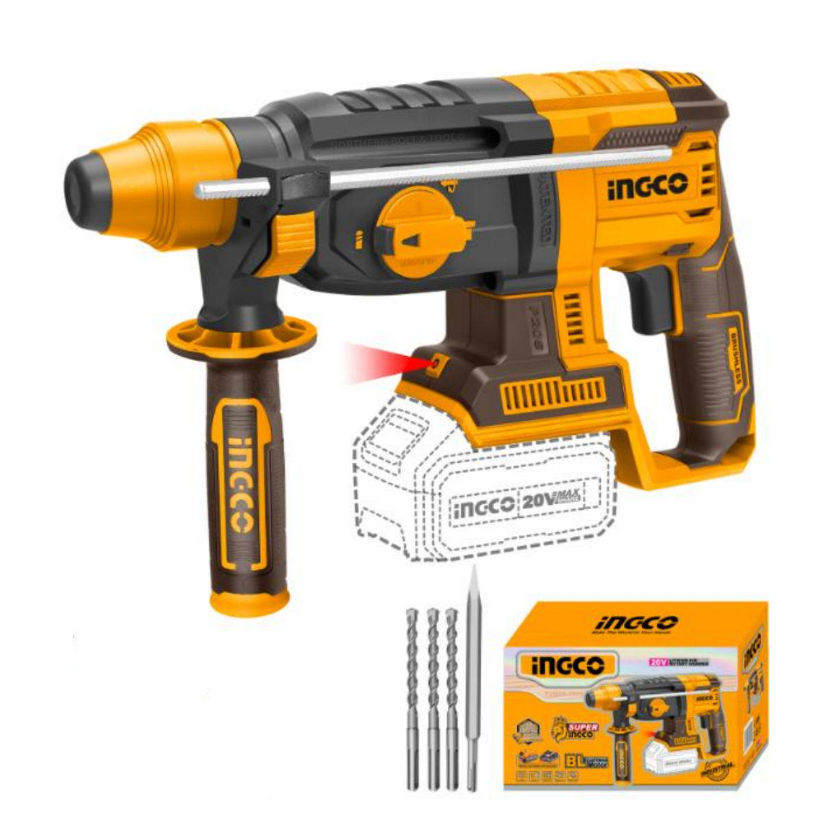 Ingco Cordless Rotary Hammer Drill 20V Brushless (Tool only) CRHLI20228