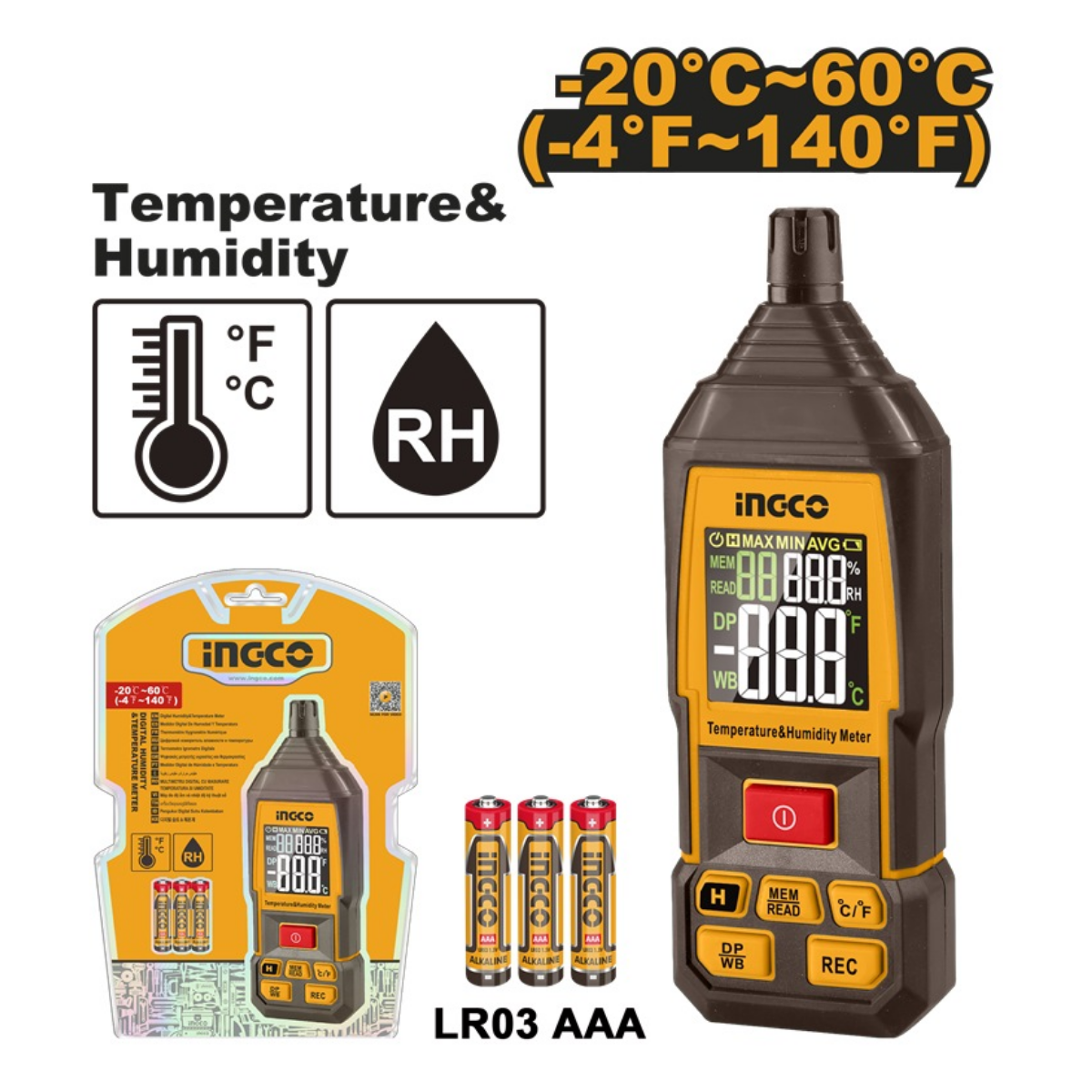 Ingco Digital Humidity & Temperature Meter with batteries HETHT031