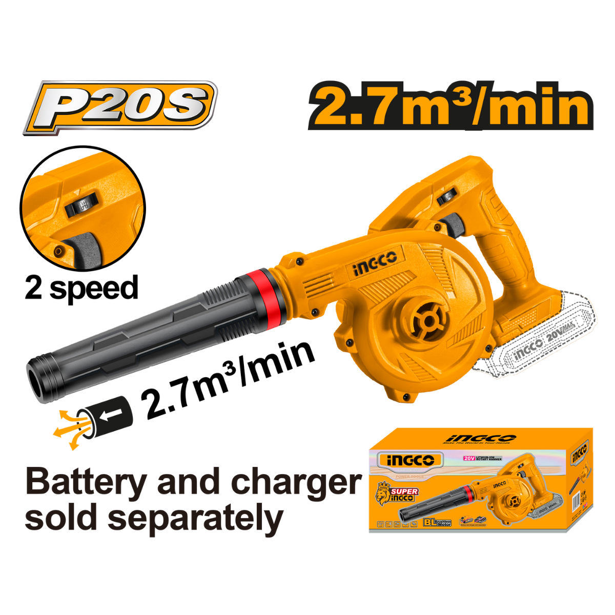 Ingco Cordless Blower 20V P20S CABLI20018