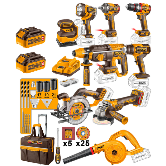 Ingco 9 Piece Cordless Industrial Combo Kit COSLI250381