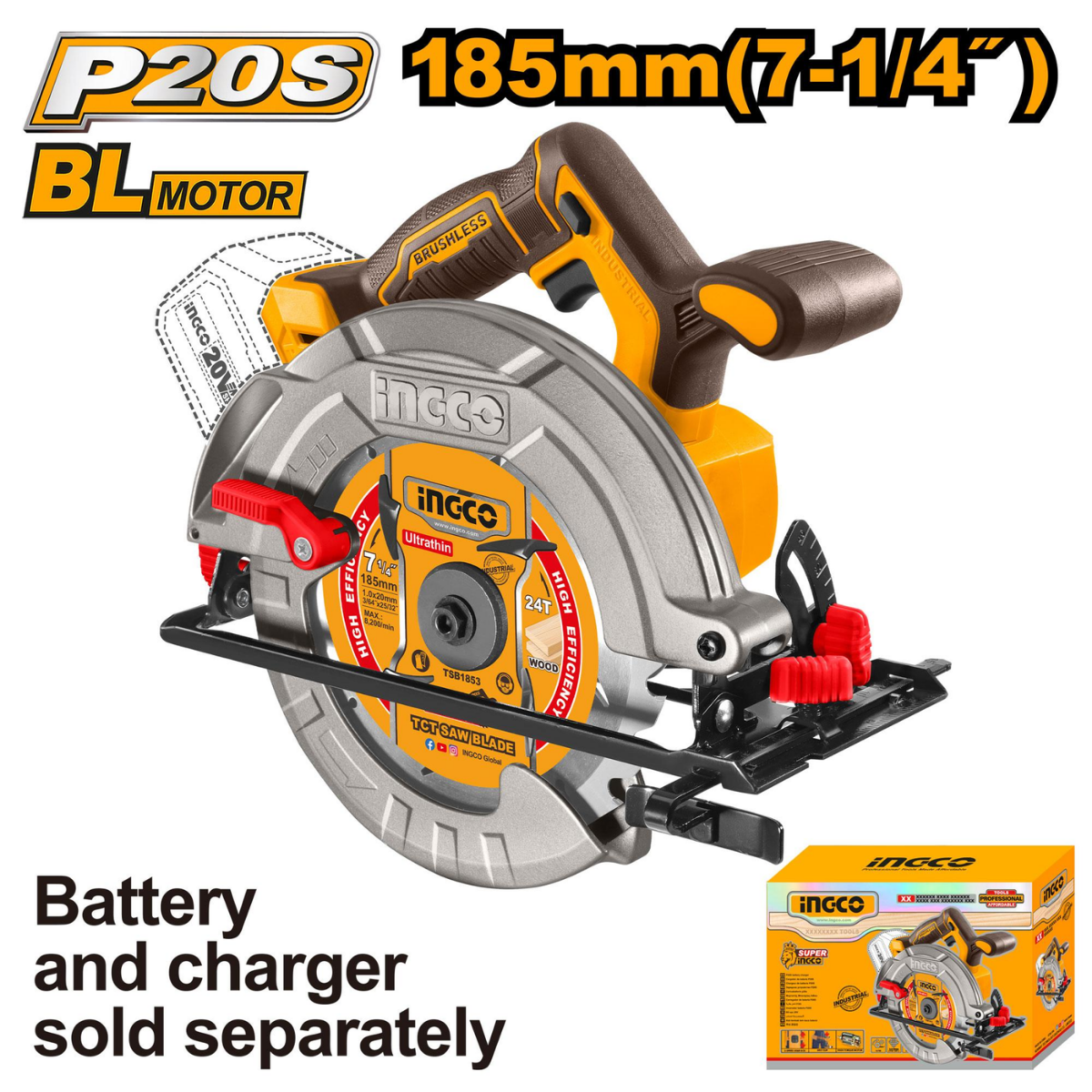 Ingco Cordless Circular Saw 185Mm 20V CSLI1851