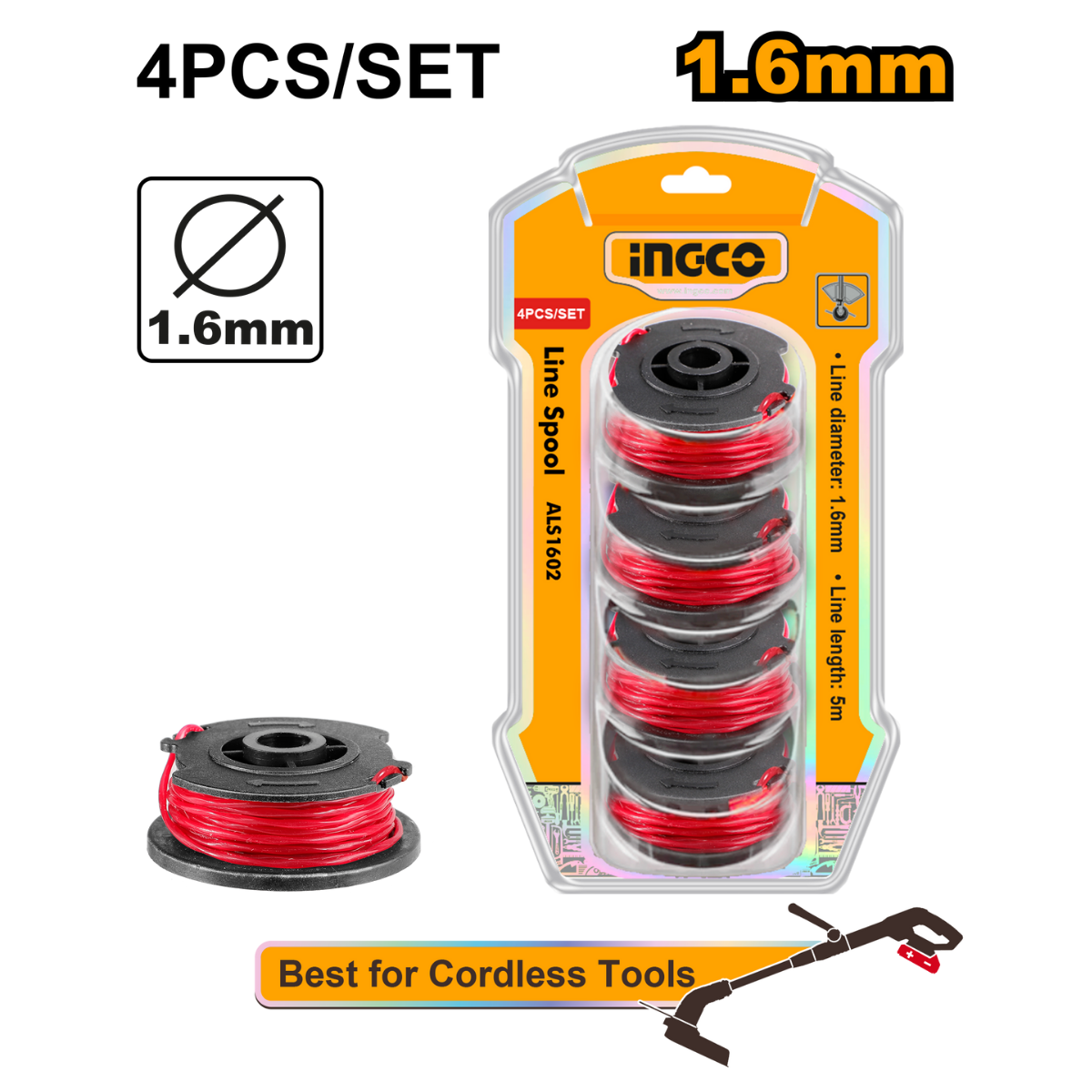 Ingco Trim Line 1.6Mm X 5M Spiral Line 4Pc ALS1602