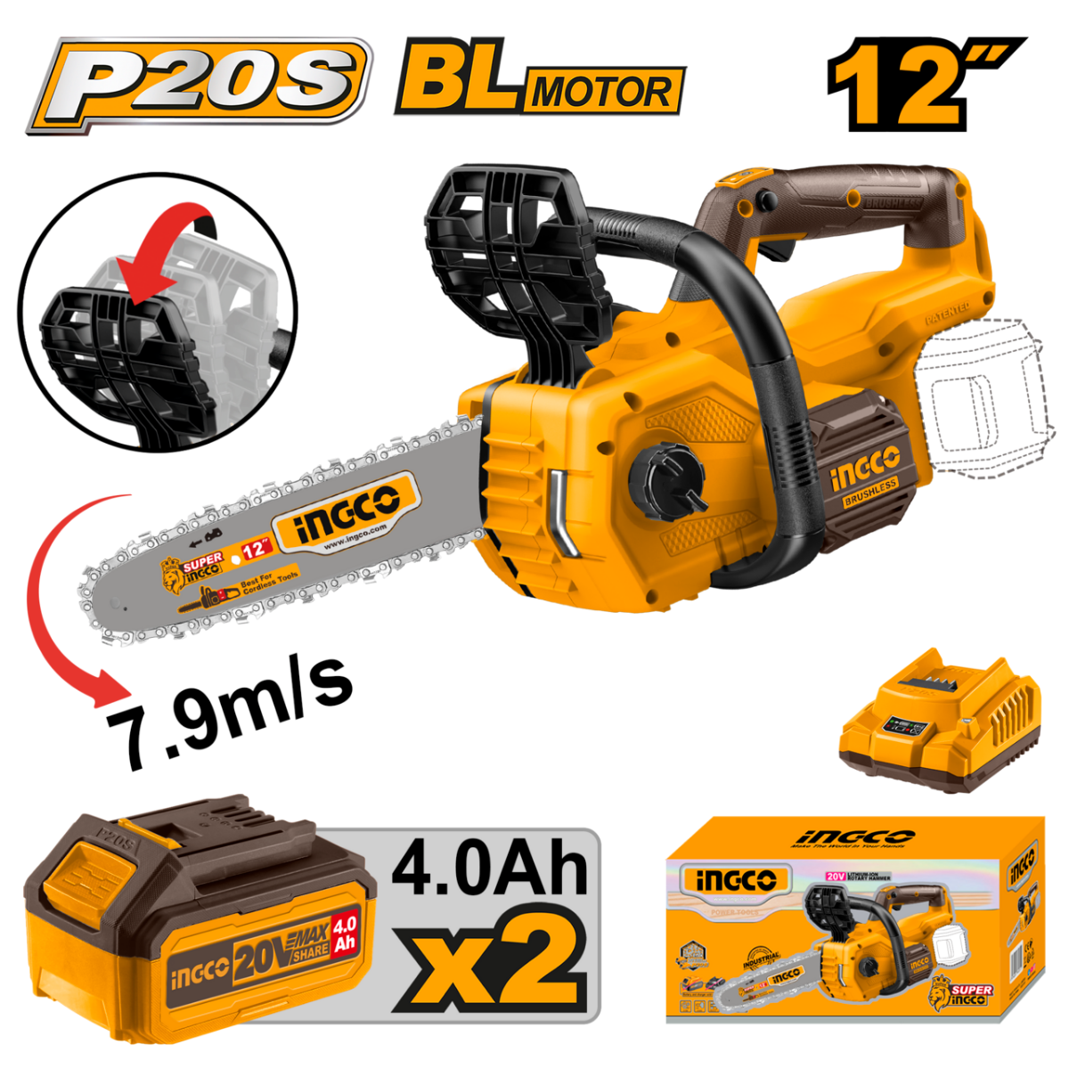 Ingco Cordless Chain Saw 12" 20V Kit CGSLI201286