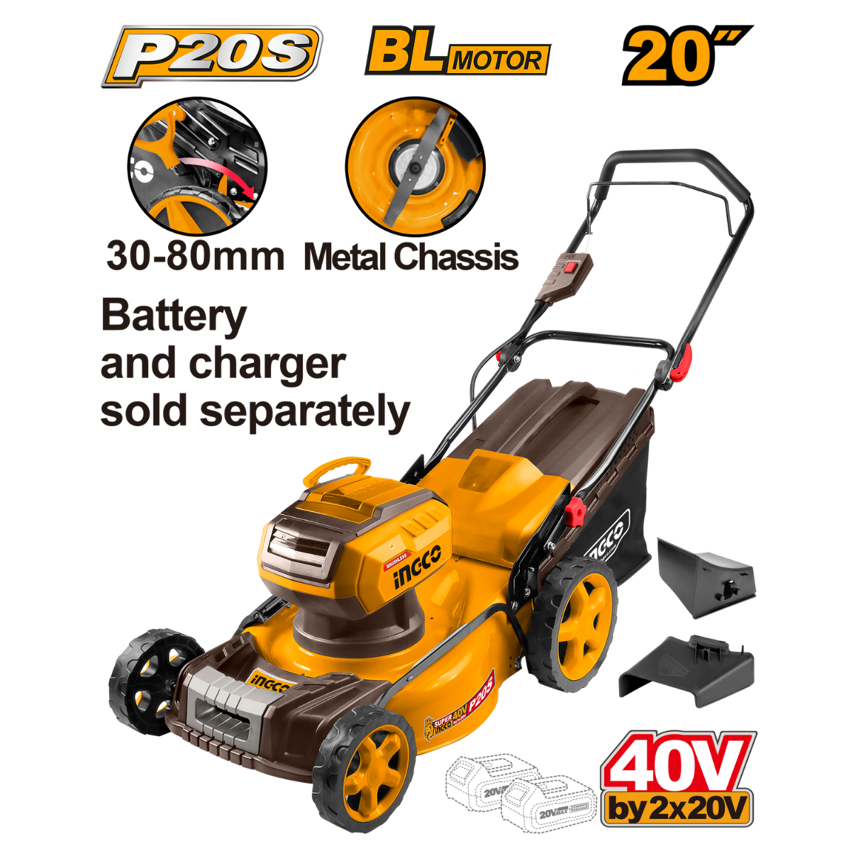 Ingco Cordless Lawn Mower 40v 20" / 510MM Lithium-ion (Tool Only) LMLI4020