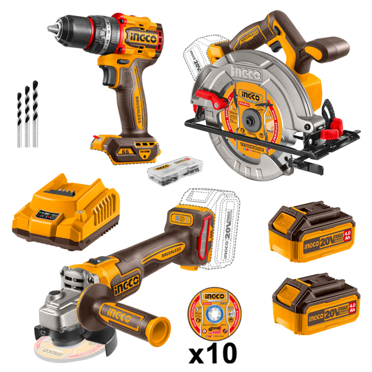 Ingco Cordless Impact Drill, Angle Grinder & Circular Saw 3 Pcs Combo Kit CKLI25032801