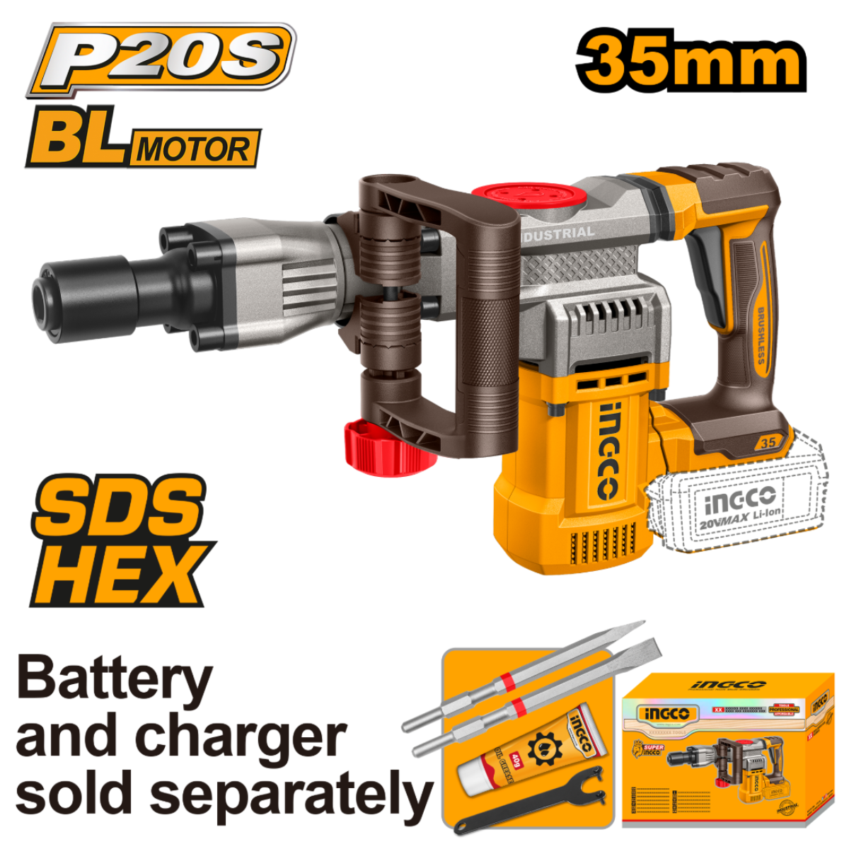 Ingco Cordless Demolition Breaker 20V (Tool Only) CDBLI20358