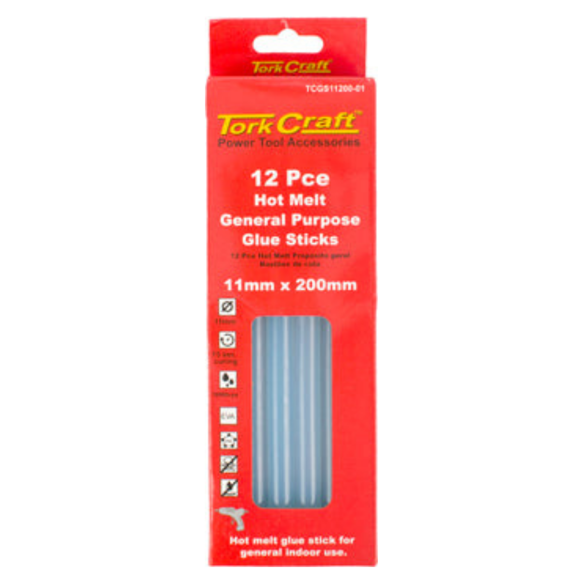 glue stick 11 x 200mm 12pc hot melt gen. purpose eva 18000cps TCGS11200-01