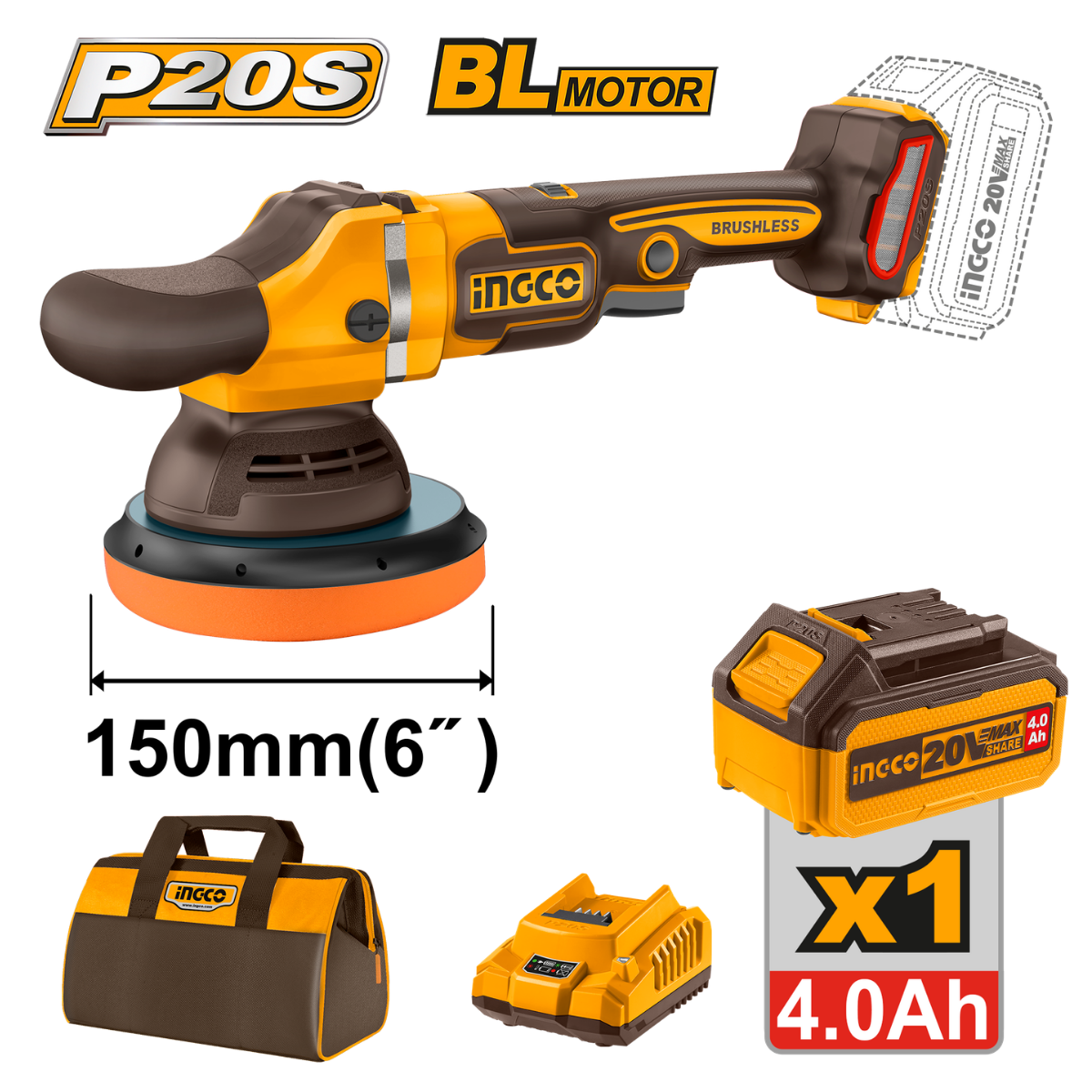 Ingco Cordless Polisher 20V Kit