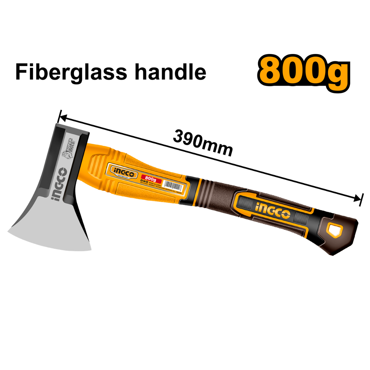 Ingco Axe 800g with Fibre Glass Handle