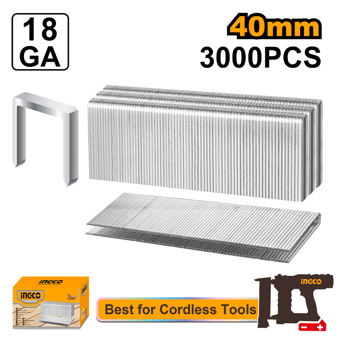 Ingco 40mm Crown Staples 3000Pcs