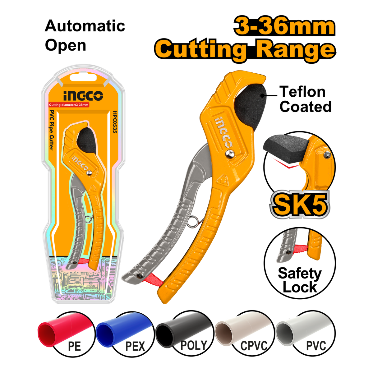 Ingco Pipe Cutter 210mm 3-36mm