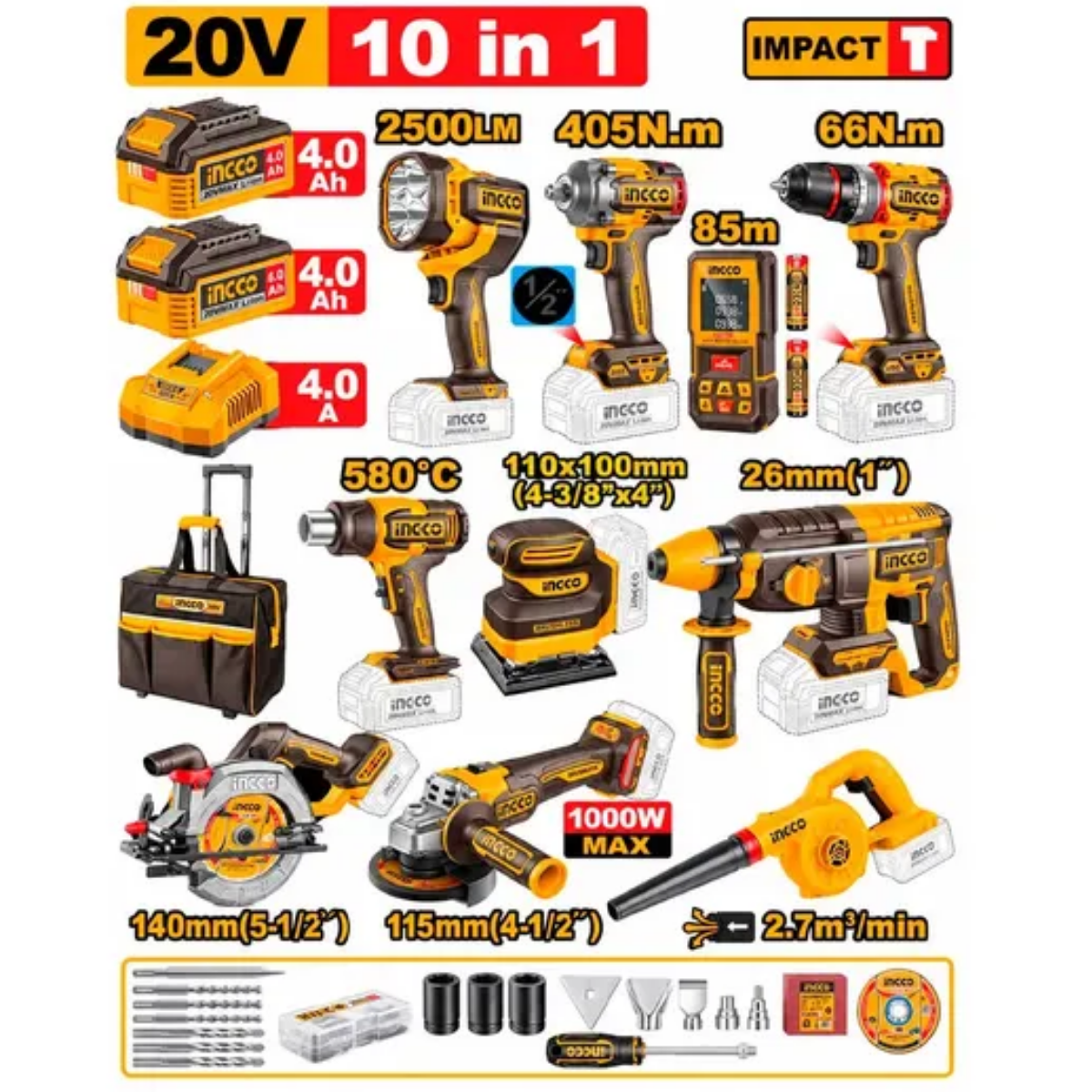 **Open For Pre Order** Ingco 10Pcs Cordless Combo Kit 20V **Open For Pre Order**