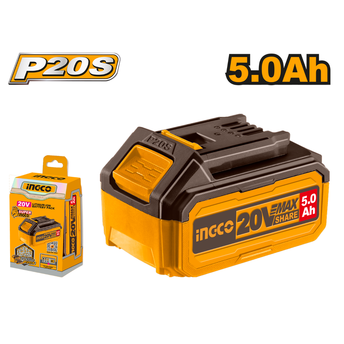Ingco 5Ah Spare Battery 20V P20S For All Ingco Cordless Tools FBLI20031