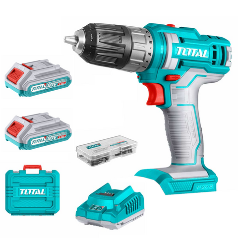 Total Cordless Drill Kit With 2x Battery Pack(2ah) + Charger TDLI200528