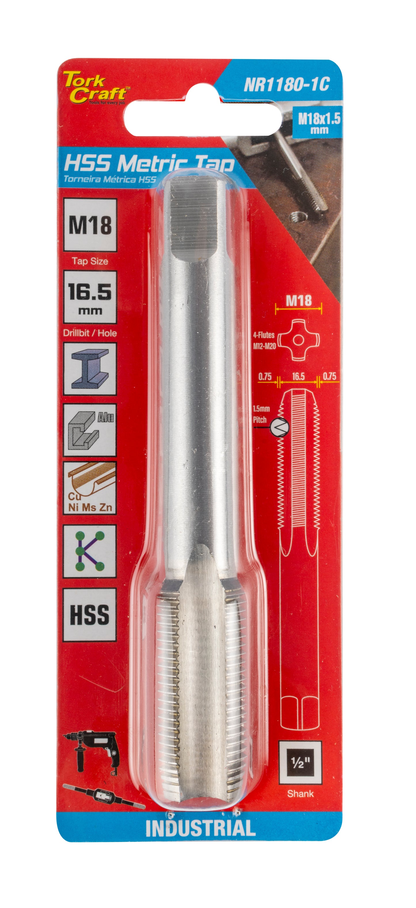 Tork Craft Tap Hss 18Mm X 1.5Mm 1/Card