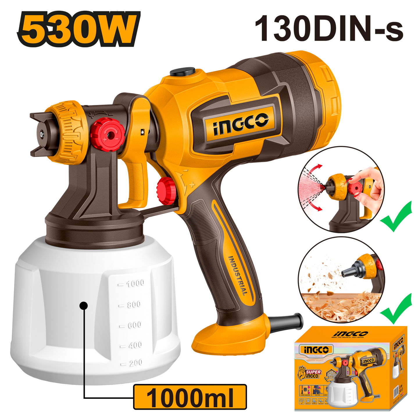Ingco Spray Gun 530w 1L Tank