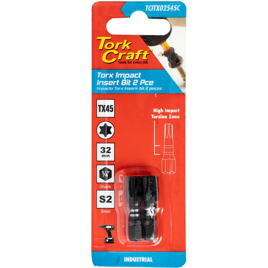 Tork Craft Torx Tx 45 Impact Insert Bit 25Mm 2Pc Carded