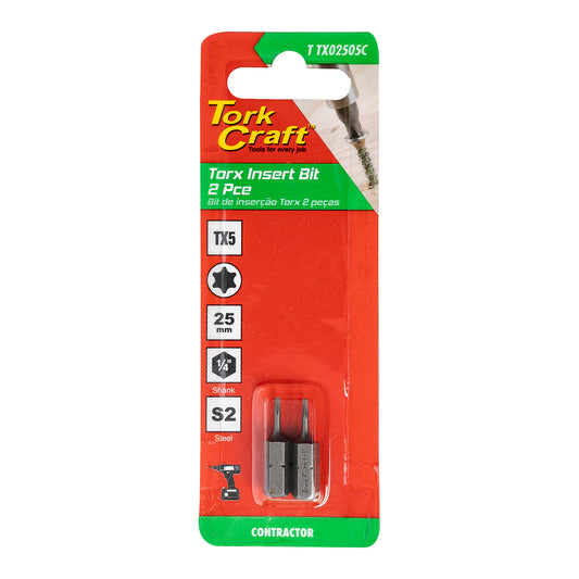 Tork Craft Torx Tx 5 Classic Insert Bit 25Mm 2Pc Carded