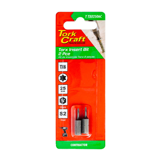 Tork Craft Torx Tx 6 Classic Insert Bit 25Mm 2Pc Carded