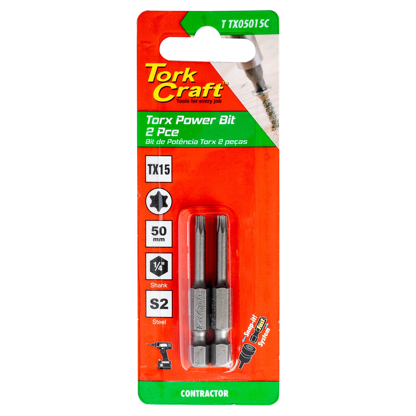 Tork Craft Torx Tx 15 Classic Power Bit 50Mm 2Pc Carded