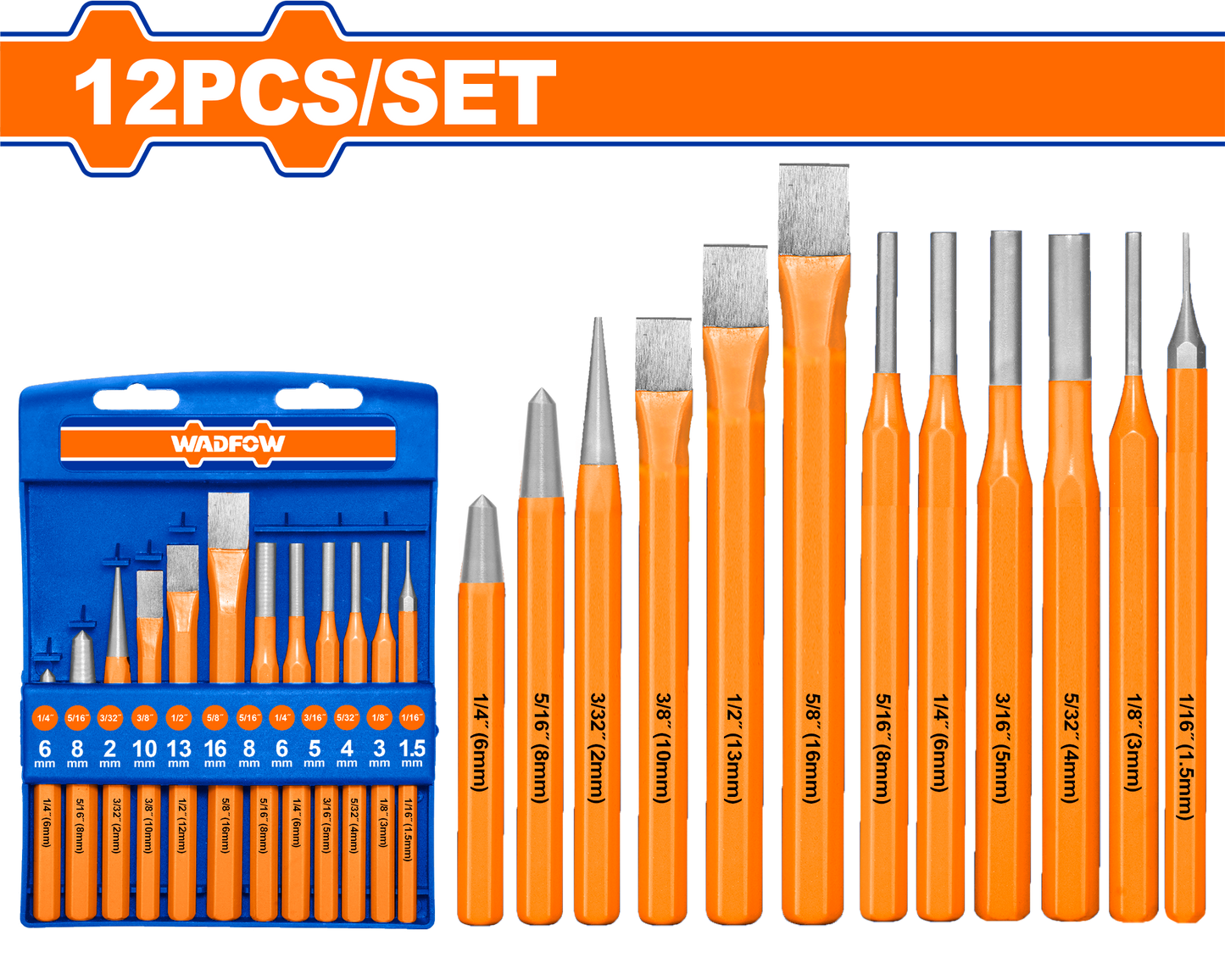 Wadfow Cold chisel and punch set 12 Piece WCC8312