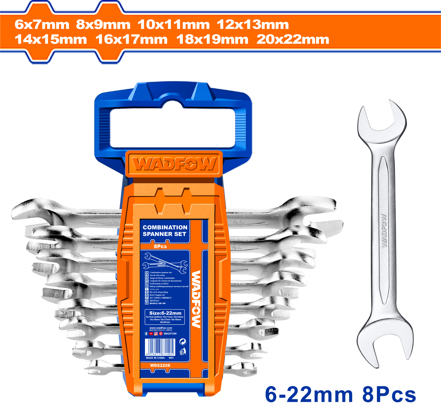 Wadfow Double open end spanner set 8 Piece WDS2208