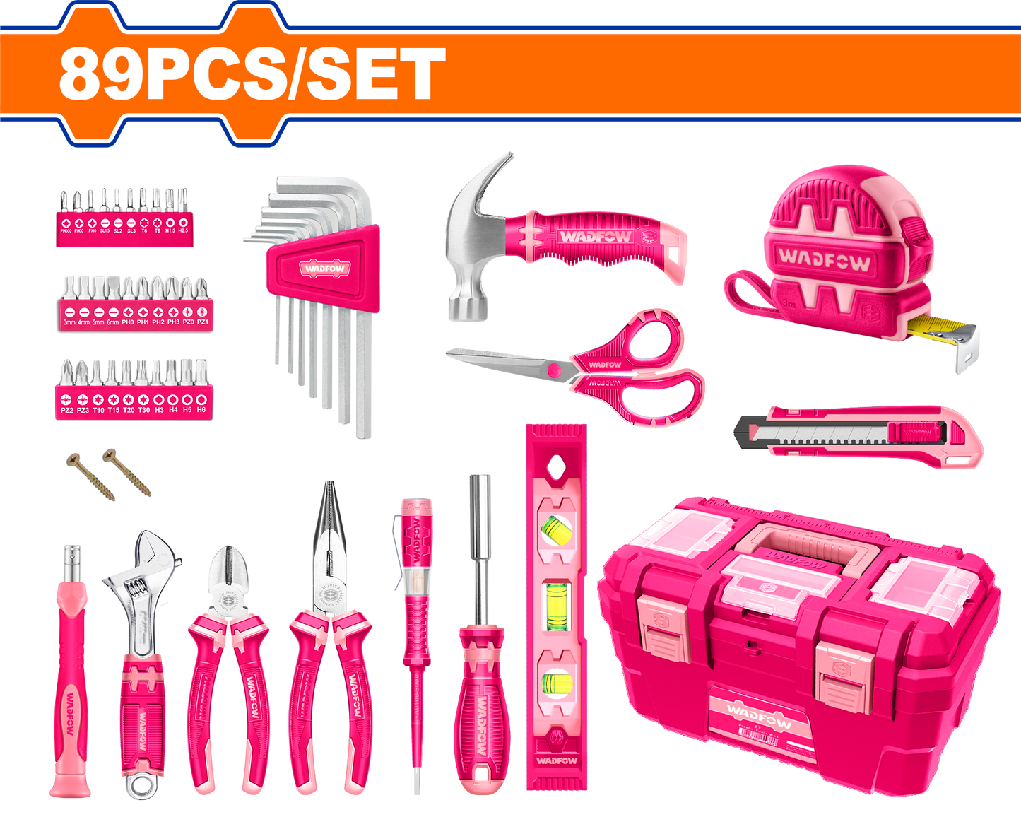 Wadfow Pink hand tools set 89 Piece WHS3B89